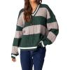 image:imagechouyatou Womens Fall Knitwear 2025 VNeck Pullover Sweater Color Block Cable Knit Sweaters Jumper TopsBlackish Green