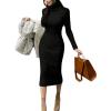 image:imagechouyatou Womens Fall Sexy Bodycon Pencil Turtleneck Cable Knit Midi Sweater Dress Pullover Sweater DressBlack