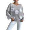 image:imagechouyatou Womens Floral Print Pullover Sweaters Cute Flower Embroidered Batwing Sleeve Loose Fit Cropped Sweater TopGray