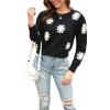 image:imagechouyatou Womens Fuzzy Crewneck Cropped Sweater Cute Daisy Long Sleeve Sweater Pullover Jumper TopsBlack