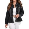 image:imagechouyatou Womens Peplum Denim Jacket Long Sleeve Button Down Ruffle Hem Jean Jacket CoatBlack