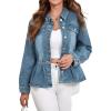 image:imagechouyatou Womens Peplum Denim Jacket Long Sleeve Button Down Ruffle Hem Jean Jacket CoatRetro Blue