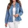 image:imagechouyatou Womens Peplum Denim Jacket Long Sleeve Button Down Ruffle Hem Jean Jacket CoatWashed Blue
