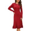 image:imagechouyatou Womens Sexy Stretch Bodycon Sweater Dress Long Sleeve Ruffle Hem Ribbed Knit Midi Long DressRed