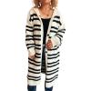 image:imagechouyatou Womens Striped Hooded Long Cardigans Color Block Button Down Oversize Knit Cardigan Sweater Jacket CoatBeige