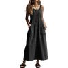 image:imagechouyatou Womens Summer Sleeveless Denim Shirt Dress Western Business Casual Maxi Long Jean DressBlack