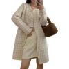 image:imagechouyatou Womens Vintage Checkered Plaid Long Cardigans Button Down Knit Cardigan Sweater Coatigan JacketBeige White