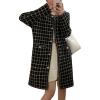 image:imagechouyatou Womens Vintage Checkered Plaid Long Cardigans Button Down Knit Cardigan Sweater Coatigan JacketBlack