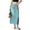 image:imagechouyatou Womens Vintage Floral Print Denim Skirt Y2k Distressed A Line Pleated Jean Midi Long Skirt with PocketsLight Blue