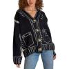 image:imagechouyatou Womenss Fall Jacqurd Knit Graffiti Cardigan Sweater Button Down Color Block Oversized CardiganBlack