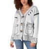 image:imagechouyatou Womenss Fall Jacqurd Knit Graffiti Cardigan Sweater Button Down Color Block Oversized CardiganWhite