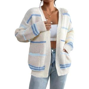 image:imagechouyatou Women Fall Lightweight Cardigan Sweater Open Front Casual Oversized Cardigan TopBlue