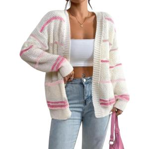 image:imagechouyatou Women Fall Lightweight Cardigan Sweater Open Front Casual Oversized Cardigan TopPink