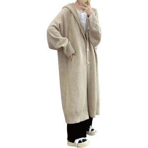 image:imagechouyatou Womens Casual Hooded Long Cardigan Sweaters Slouchy Oversized Knitted Duster Trench Coat Outerwear JacketApricot