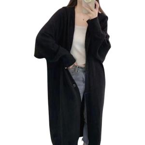 image:imagechouyatou Womens Casual Hooded Long Cardigan Sweaters Slouchy Oversized Knitted Duster Trench Coat Outerwear JacketBlack