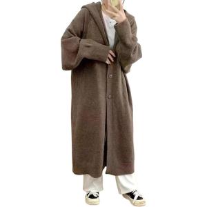 image:imagechouyatou Womens Casual Hooded Long Cardigan Sweaters Slouchy Oversized Knitted Duster Trench Coat Outerwear JacketCoffee