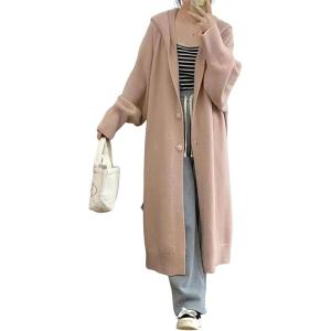 image:imagechouyatou Womens Casual Hooded Long Cardigan Sweaters Slouchy Oversized Knitted Duster Trench Coat Outerwear JacketPink
