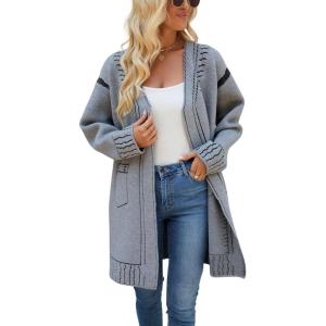 image:imagechouyatou Womens Color Block Vertical Striped Open Front Y2k Graffiti Print Fake Pocket Long Cardigan SweaterGray