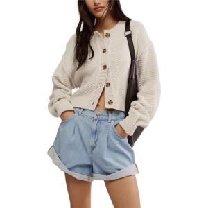 image:imagechouyatou Womens Fall Y2K Long Sleeve Button Down Cardigan Sweater Loose Casual Ribbed Knit Crop CardiganApricot