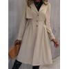 image:imagechouyatou Womens Elegant Single Breasted Long Trench Coat Cinch Waist Windproof Overcoat OuterwearKhaki