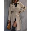 image:imagechouyatou Womens Elegant Single Breasted Long Trench Coat Cinch Waist Windproof Overcoat OuterwearKhaki