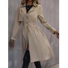 image:imagechouyatou Womens Elegant Single Breasted Long Trench Coat Cinch Waist Windproof Overcoat OuterwearKhaki