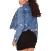 image:imagechouyatou Womens Fashion Ripped Hole Frayed Raw Hem Crop Denim Trucker JacketBlue