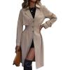 image:imagechouyatou Womens Elegant Single Breasted Long Trench Coat Cinch Waist Windproof Overcoat OuterwearKhaki