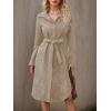 image:imagechouyatou Womens 2025 Fall Corduroy Shirt Dress Button Down Long Sleeve Belted Midi Long DressApricot