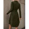 image:imagechouyatou Womens 2025 Fall Corduroy Shirt Dress Button Down Long Sleeve Belted Midi Long DressArmy Green