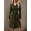image:imagechouyatou Womens 2025 Fall Corduroy Shirt Dress Button Down Long Sleeve Belted Midi Long DressArmy Green