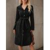 image:imagechouyatou Womens 2025 Fall Corduroy Shirt Dress Button Down Long Sleeve Belted Midi Long DressBlack