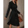 image:imagechouyatou Womens 2025 Fall Corduroy Shirt Dress Button Down Long Sleeve Belted Midi Long DressBlack