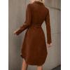 image:imagechouyatou Womens 2025 Fall Corduroy Shirt Dress Button Down Long Sleeve Belted Midi Long DressBrown