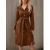 image:imagechouyatou Womens 2025 Fall Corduroy Shirt Dress Button Down Long Sleeve Belted Midi Long DressBrown