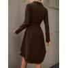 image:imagechouyatou Womens 2025 Fall Corduroy Shirt Dress Button Down Long Sleeve Belted Midi Long DressCoffee