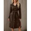 image:imagechouyatou Womens 2025 Fall Corduroy Shirt Dress Button Down Long Sleeve Belted Midi Long DressCoffee