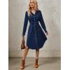 image:imagechouyatou Womens 2025 Fall Corduroy Shirt Dress Button Down Long Sleeve Belted Midi Long DressNavy Blue
