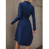 image:imagechouyatou Womens 2025 Fall Corduroy Shirt Dress Button Down Long Sleeve Belted Midi Long DressNavy Blue