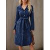 image:imagechouyatou Womens 2025 Fall Corduroy Shirt Dress Button Down Long Sleeve Belted Midi Long DressNavy Blue