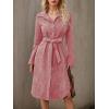 image:imagechouyatou Womens 2025 Fall Corduroy Shirt Dress Button Down Long Sleeve Belted Midi Long DressPink