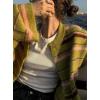 image:imagechouyatou Womens Chunky Color Block Striped Cardigan Sweaters Fuzzy Button Down Knitted Jacket CoatGreen
