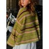 image:imagechouyatou Womens Chunky Color Block Striped Cardigan Sweaters Fuzzy Button Down Knitted Jacket CoatGreen