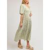 image:imagechouyatou Womens Cute Puff Sleeve Plaid Dress Summer Boho Backless Gingham Swing Midi Long DressGreen