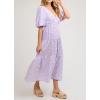image:imagechouyatou Womens Cute Puff Sleeve Plaid Dress Summer Boho Backless Gingham Swing Midi Long DressPurple