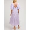 image:imagechouyatou Womens Cute Puff Sleeve Plaid Dress Summer Boho Backless Gingham Swing Midi Long DressPurple