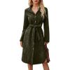 image:imagechouyatou Womens 2025 Fall Corduroy Shirt Dress Button Down Long Sleeve Belted Midi Long DressArmy Green