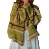 image:imagechouyatou Womens Chunky Color Block Striped Cardigan Sweaters Fuzzy Button Down Knitted Jacket CoatGreen