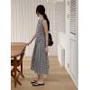 image:imagechouyatou Women Summer Boho Button Down Gingham Dress Business Casual Cotton Flowy Plaid Midi Shirt DressBlack
