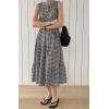 image:imagechouyatou Women Summer Boho Button Down Gingham Dress Business Casual Cotton Flowy Plaid Midi Shirt DressBlack